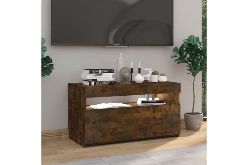 TV-benk med LED-lys røkt eik 75x35x40 cm - Brun - Møbler - TV- & Mediamøbler - TV benk & mediabenk