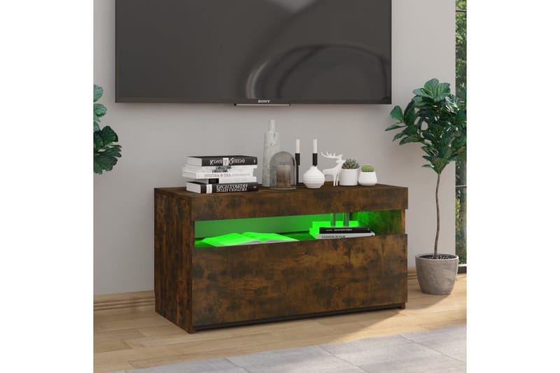 TV-benk med LED-lys røkt eik 75x35x40 cm - Brun - Møbler - TV- & Mediamøbler - TV benk & mediabenk