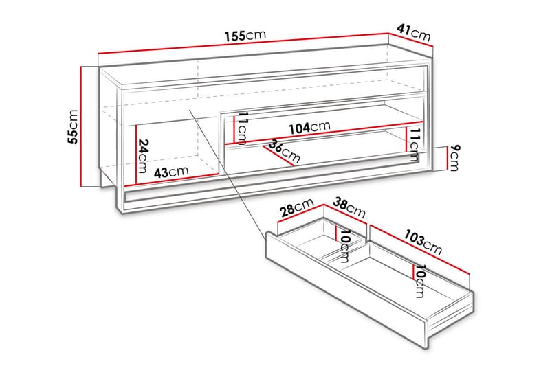 Quant 41x155 cm - Eik/Svart - Møbler - TV- & Mediamøbler - TV benk & mediabenk