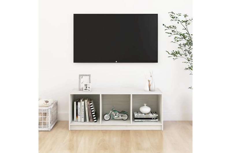 TV-benk 104x33x41 cm heltre furu hvit - Hvit - Møbler - TV- & Mediamøbler - TV benk & mediabenk