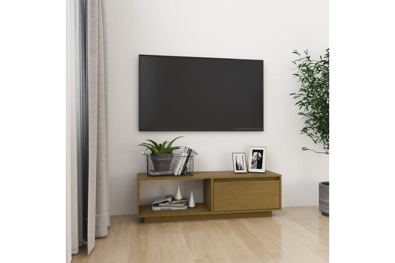 TV-benk 110x30x33,5 cm heltre furu honningbrun - Brun - Møbler - TV- & Mediamøbler - TV benk & mediabenk