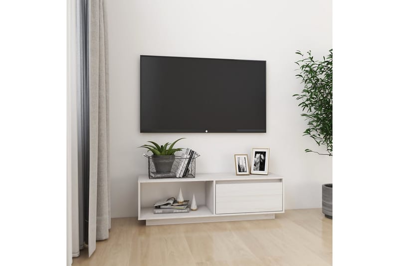 TV-benk 110x30x33,5 cm heltre furu hvit - Hvit - Møbler - TV- & Mediamøbler - TV benk & mediabenk