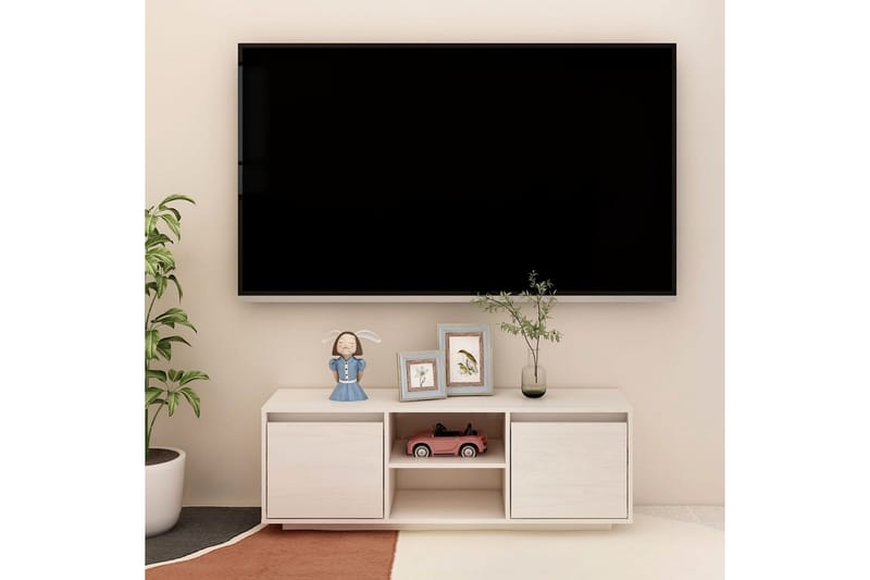 TV-benk 110x30x40 cm heltre furu hvit - Hvit - Møbler - TV- & Mediamøbler - TV benk & mediabenk