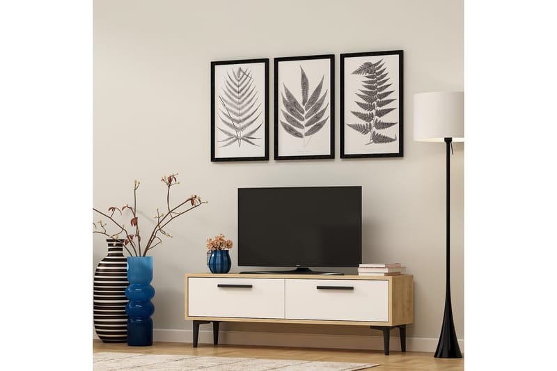 TV-benk 120 cm 2 Skap - Natur/Hvit/Svart - Møbler - TV- & Mediamøbler - TV benk & mediabenk