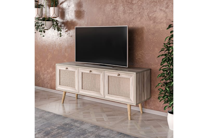 TV-benk 140 cm 3 Skap - Sand/Natur - Møbler - TV- & Mediamøbler - TV benk & mediabenk