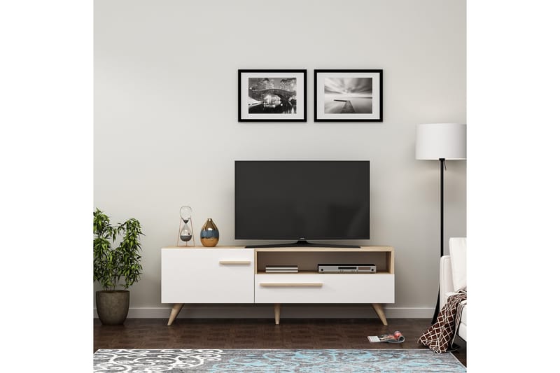 TV-benk 150 cm 2 Skap - Natur/Hvit - Møbler - TV- & Mediamøbler - TV benk & mediabenk