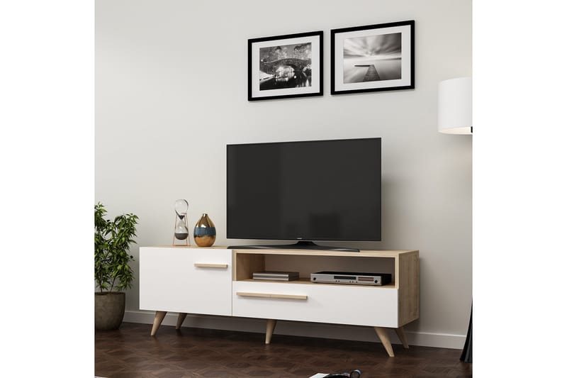 TV-benk 150 cm 2 Skap - Natur/Hvit - Møbler - TV- & Mediamøbler - TV benk & mediabenk