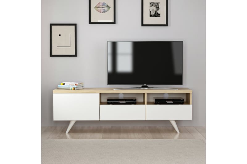 TV-benk 150 cm 3 Skap - Natur/Hvit - Møbler - TV- & Mediamøbler - TV benk & mediabenk