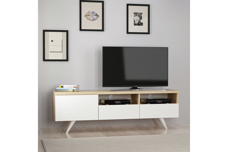 TV-benk 150 cm 3 Skap - Natur/Hvit - Møbler - TV- & Mediamøbler - TV benk & mediabenk