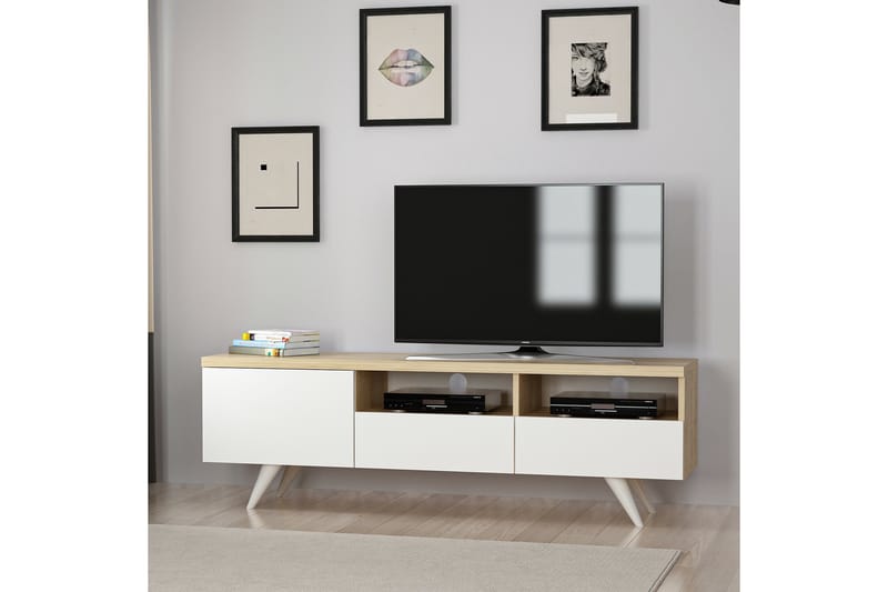 TV-benk 150 cm 3 Skap - Natur/Hvit - Møbler - TV- & Mediamøbler - TV benk & mediabenk