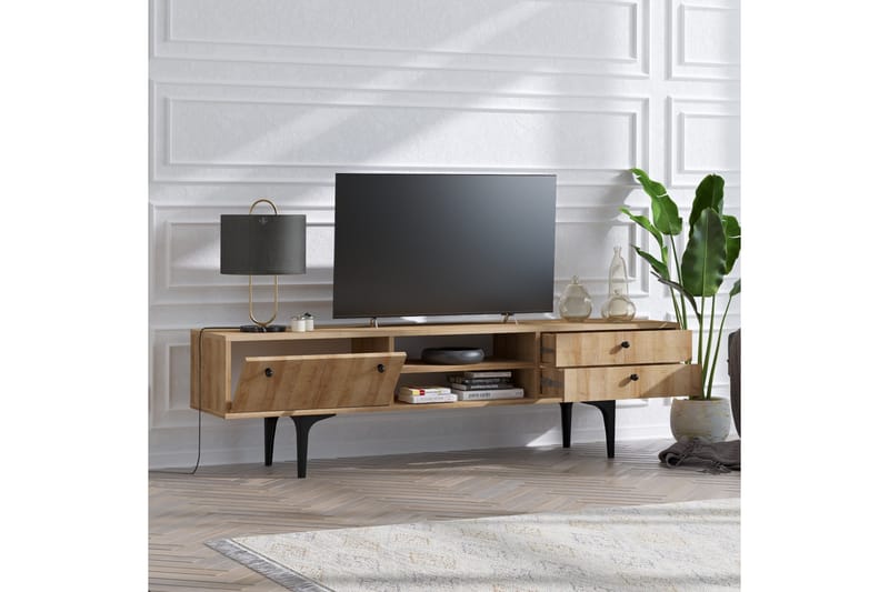 TV-benk 180 cm 3 Skap - Natur/Svart - Møbler - TV- & Mediamøbler - TV benk & mediabenk