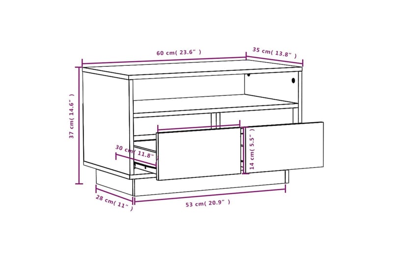 TV-benk 60x35x37 cm heltre furu - Brun - Møbler - TV- & Mediamøbler - TV benk & mediabenk