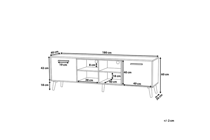 TV-benk Alloa 40x180 cm - Hvit/Brun - Møbler - TV- & Mediamøbler - TV benk & mediabenk