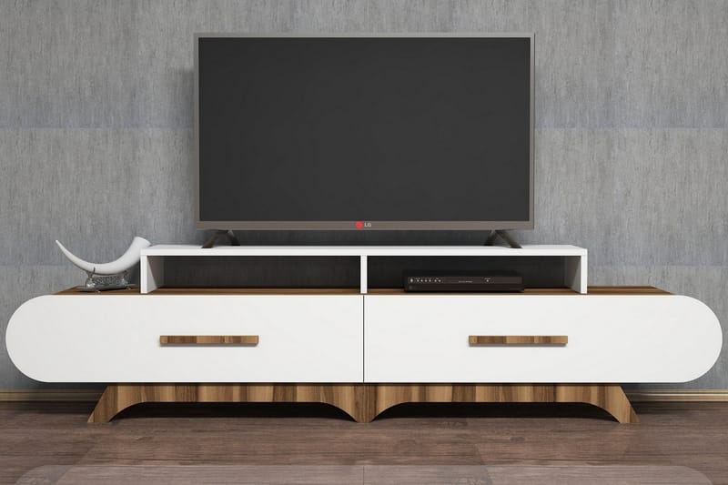 TV-Benk Amtorp 205 cm - Brun|Hvit - Møbler - TV- & Mediamøbler - TV benk & mediabenk