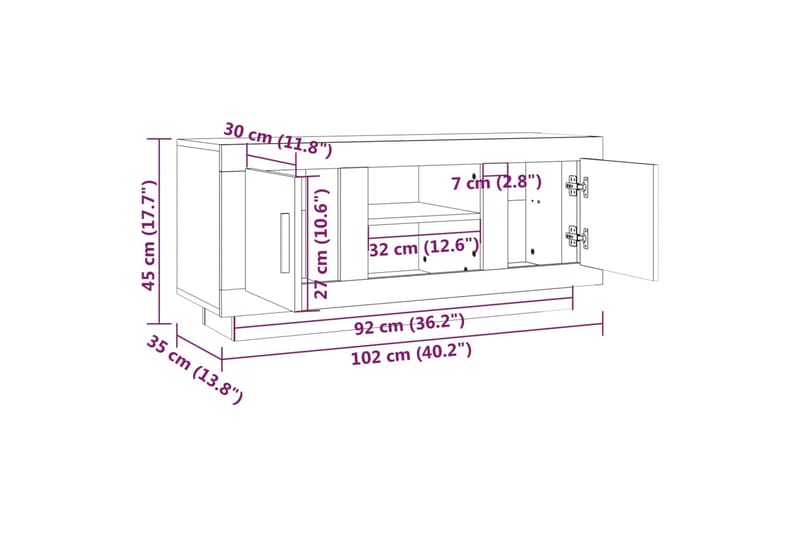 TV-benk betonggrå 102x35x45 cm konstruert tre - Grå - Møbler - TV- & Mediamøbler - TV benk & mediabenk