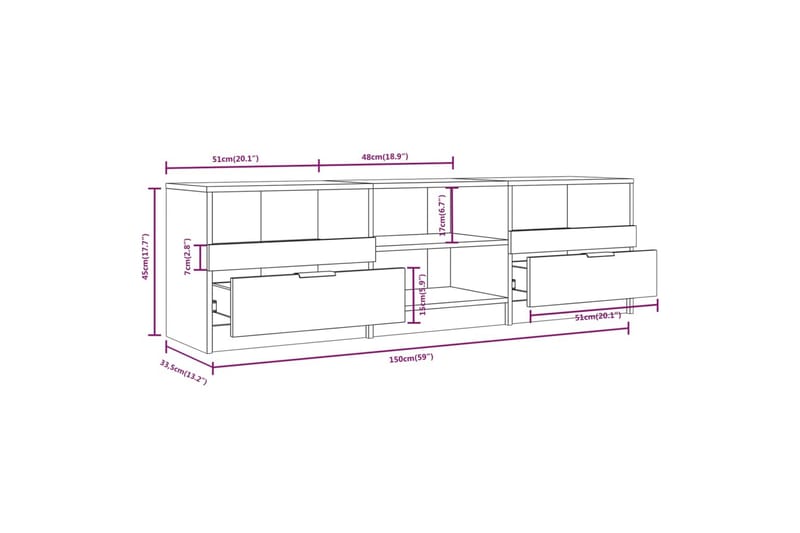 TV-benk betonggrå 150x33,5x45 cm konstruert tre - Grå - Møbler - TV- & Mediamøbler - TV benk & mediabenk