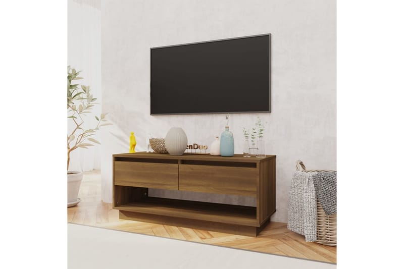 TV-benk brun eik 102x41x44 cm sponplate - Brun - Møbler - TV- & Mediamøbler - TV benk & mediabenk