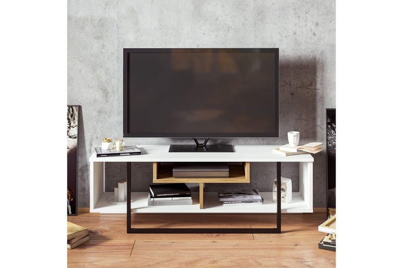 TV-benk Cyrine 119 cm - Hvit/Svart - Møbler - TV- & Mediamøbler - TV benk & mediabenk