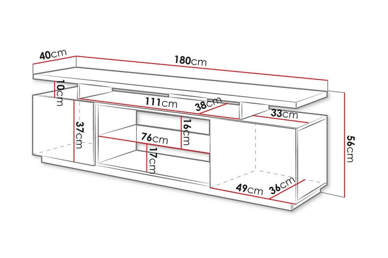 TV-benk Eva 180 cm - Svart - Møbler - TV- & Mediamøbler - TV benk & mediabenk