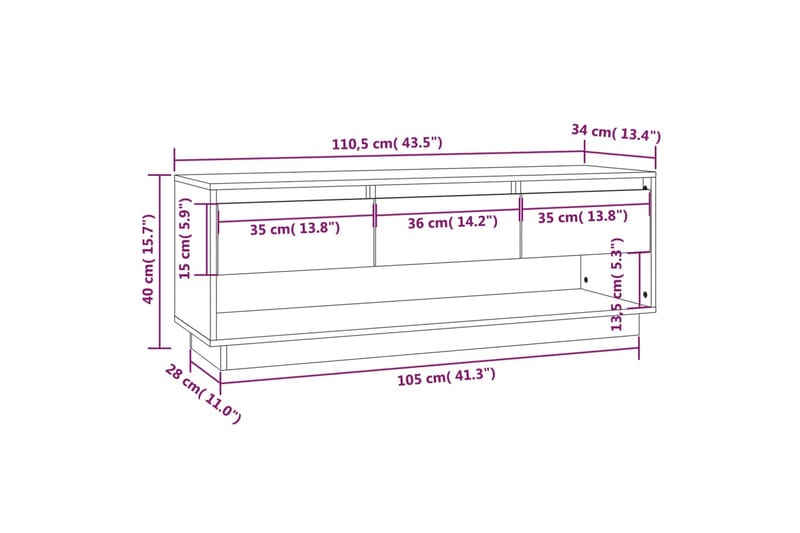 TV-benk grå 110,5x34x40 cm heltre furu - Grå - Møbler - TV- & Mediamøbler - TV benk & mediabenk