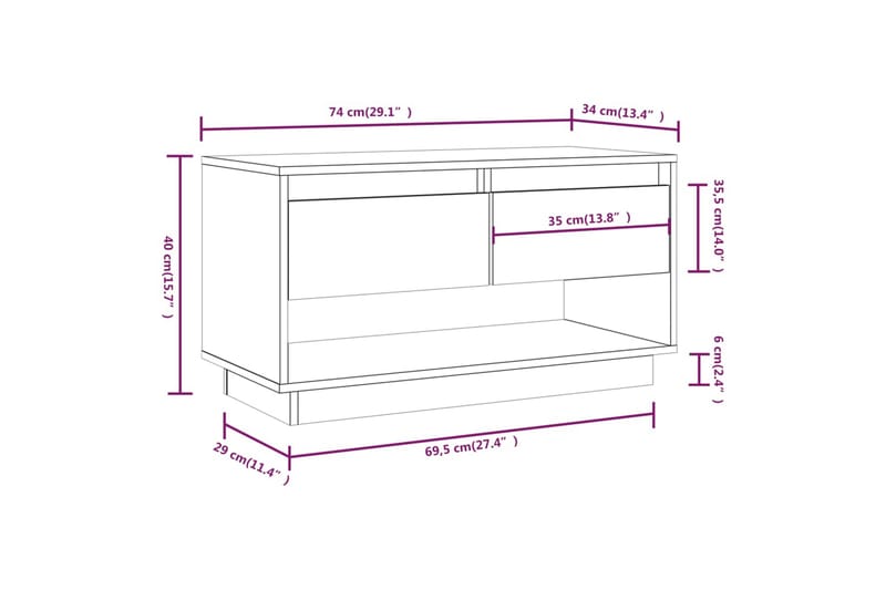 TV-benk grå 74x34x40 cm heltre furu - Grå - Møbler - TV- & Mediamøbler - TV benk & mediabenk