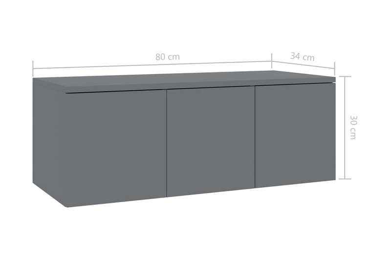 TV-benk høyglans grå 80x34x30 cm sponplate - Møbler - TV- & Mediamøbler - TV benk & mediabenk