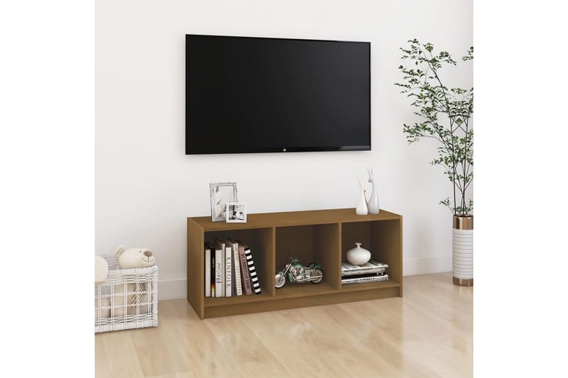 TV-benk honningbrun 104x33x41 cm heltre furu - Brun - Møbler - TV- & Mediamøbler - TV benk & mediabenk