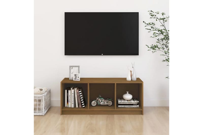 TV-benk honningbrun 104x33x41 cm heltre furu - Brun - Møbler - TV- & Mediamøbler - TV benk & mediabenk