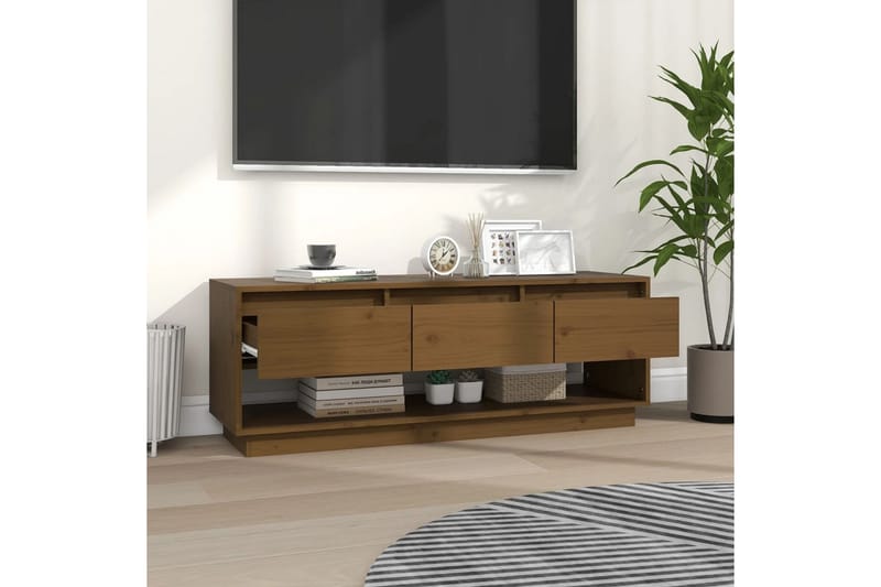 TV-benk honningbrun 110,5x34x40 cm heltre furu - Brun - Møbler - TV- & Mediamøbler - TV benk & mediabenk