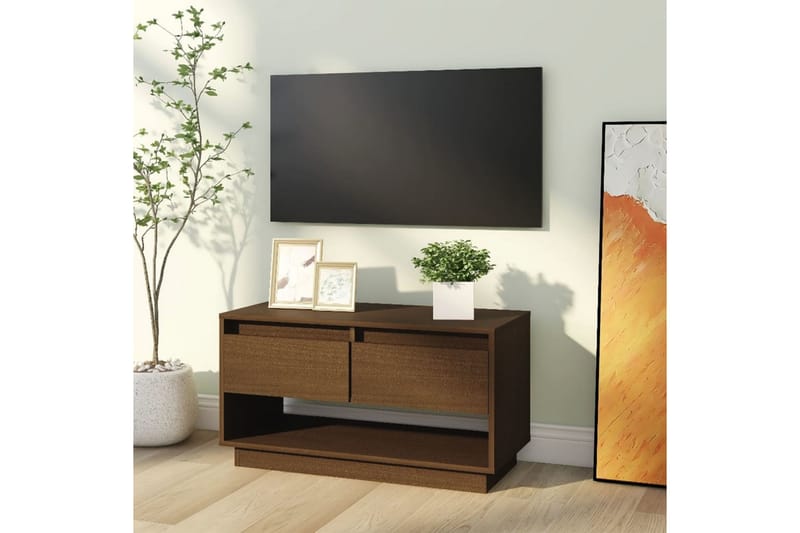 TV-benk honningbrun 74x34x40 cm heltre furu - Brun - Møbler - TV- & Mediamøbler - TV benk & mediabenk