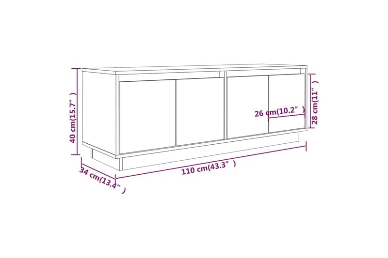 TV-benk hvit 110x34x40 cm heltre furu - Hvit - Møbler - TV- & Mediamøbler - TV benk & mediabenk