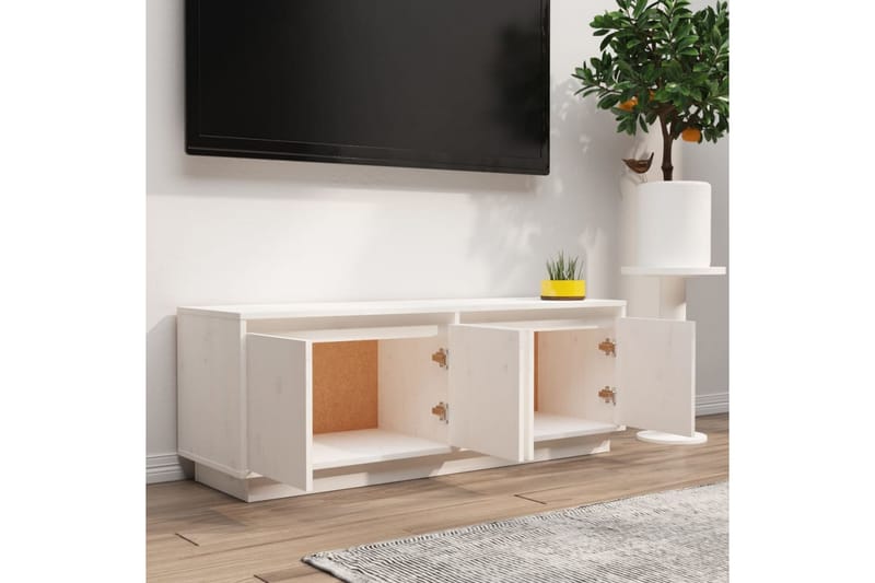 TV-benk hvit 110x34x40 cm heltre furu - Hvit - Møbler - TV- & Mediamøbler - TV benk & mediabenk