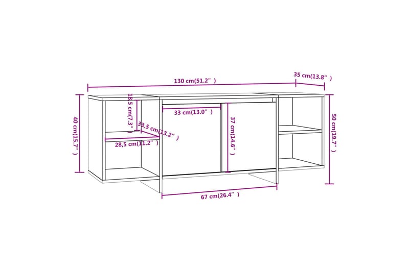 TV-benk hvit 130x35x50 cm sponplate - Hvit - Møbler - TV- & Mediamøbler - TV benk & mediabenk