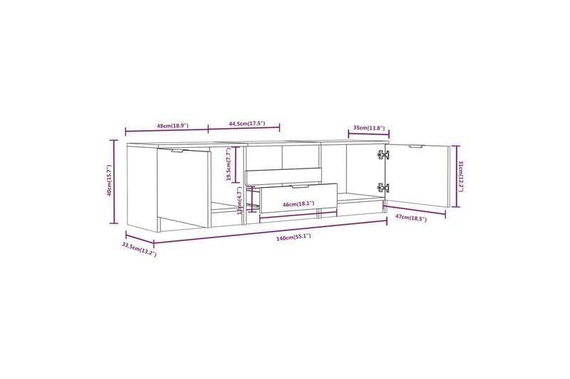 TV-benk hvit 140x35x40 cm konstruert tre - Hvit - Møbler - TV- & Mediamøbler - TV benk & mediabenk