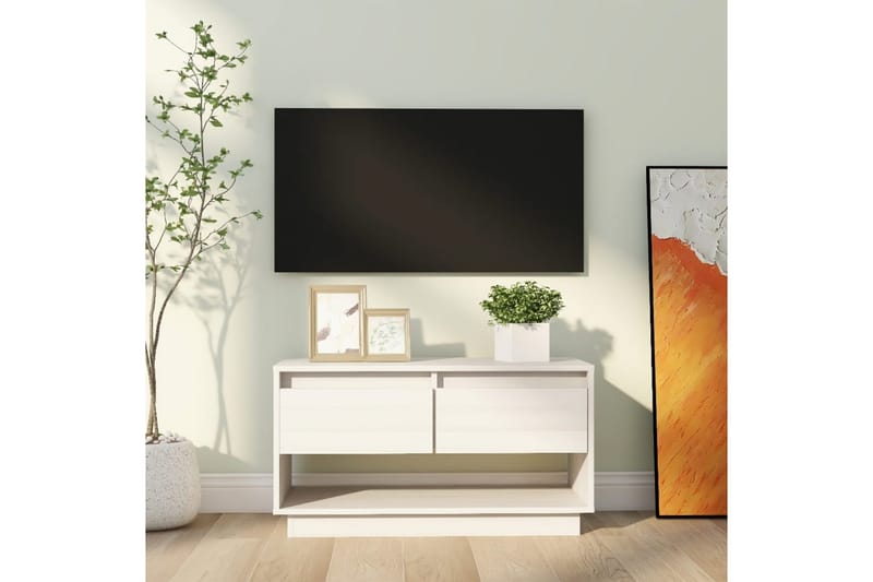 TV-benk hvit 74x34x40 cm heltre furu - Hvit - Møbler - TV- & Mediamøbler - TV benk & mediabenk