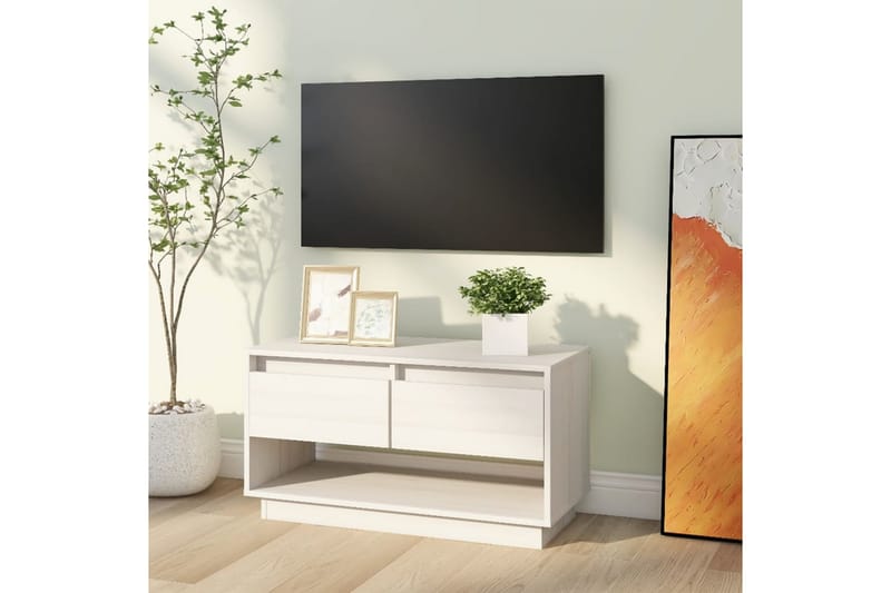 TV-benk hvit 74x34x40 cm heltre furu - Hvit - Møbler - TV- & Mediamøbler - TV benk & mediabenk