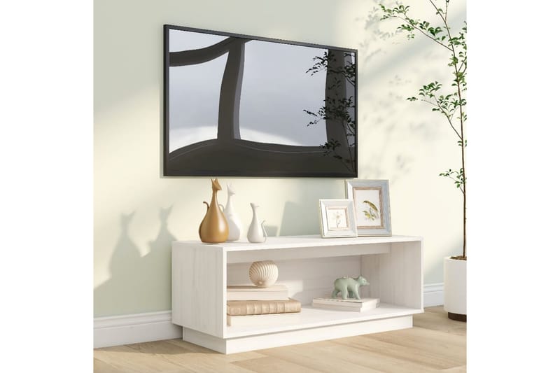 TV-benk hvit 90x35x35 cm heltre furu - Hvit - Møbler - TV- & Mediamøbler - TV benk & mediabenk