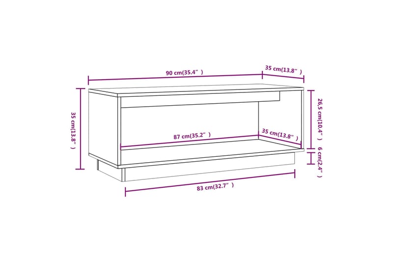 TV-benk hvit 90x35x35 cm heltre furu - Hvit - Møbler - TV- & Mediamøbler - TV benk & mediabenk