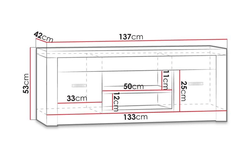 TV-benk Indianapolis 137x42x53 cm - Hvit LED-belysning - Møbler - TV- & Mediamøbler - TV benk & mediabenk