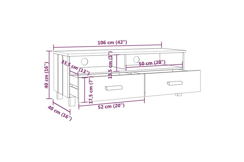 TV-benk mørkegrå 106x40x40 cm heltre furu - Grå - Møbler - TV- & Mediamøbler - TV benk & mediabenk