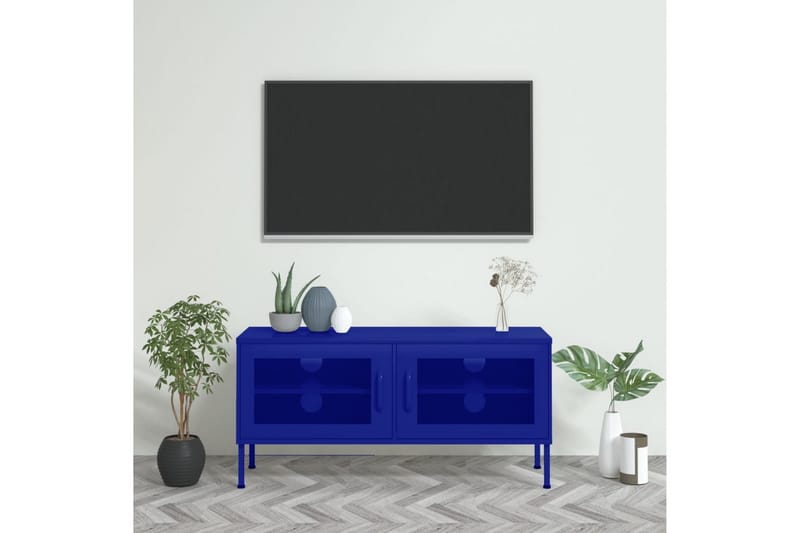 TV-benk marineblå 105x35x50 cm stål - Blå - Møbler - TV- & Mediamøbler - TV benk & mediabenk