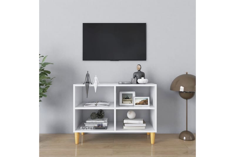 TV-benk med ben i heltre hvit 69,5x30x50 cm - Hvit - Møbler - TV- & Mediamøbler - TV benk & mediabenk