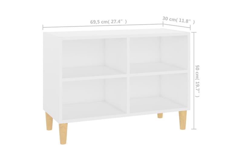 TV-benk med ben i heltre hvit 69,5x30x50 cm - Hvit - Møbler - TV- & Mediamøbler - TV benk & mediabenk