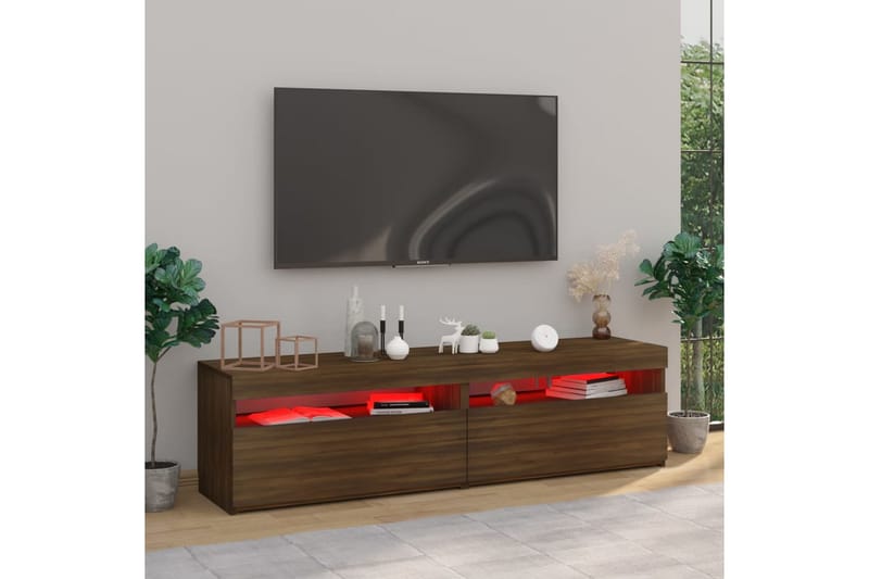 TV-benk med LED-lys 2 stk brun eik 75x35x40 cm - Brun - Møbler - TV- & Mediamøbler - TV benk & mediabenk