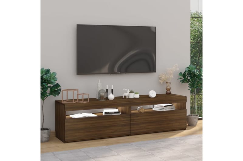 TV-benk med LED-lys 2 stk brun eik 75x35x40 cm - Brun - Møbler - TV- & Mediamøbler - TV benk & mediabenk