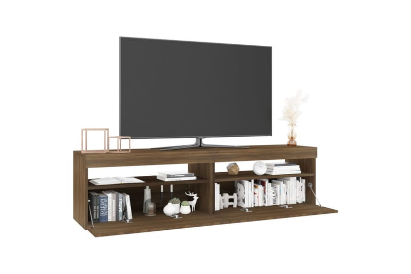 TV-benk med LED-lys 2 stk brun eik 75x35x40 cm - Brun - Møbler - TV- & Mediamøbler - TV benk & mediabenk