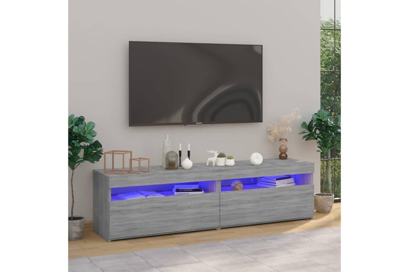 TV-benk med LED-lys 2 stk grå sonoma 75x35x40 cm - Grå - Møbler - TV- & Mediamøbler - TV benk & mediabenk