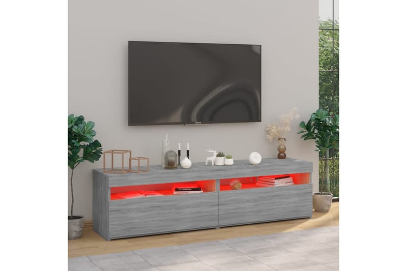 TV-benk med LED-lys 2 stk grå sonoma 75x35x40 cm - Grå - Møbler - TV- & Mediamøbler - TV benk & mediabenk