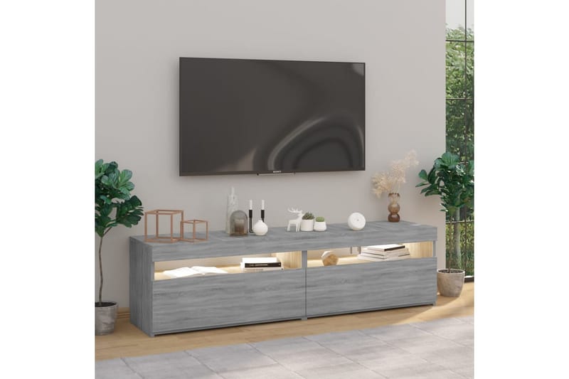 TV-benk med LED-lys 2 stk grå sonoma 75x35x40 cm - Grå - Møbler - TV- & Mediamøbler - TV benk & mediabenk