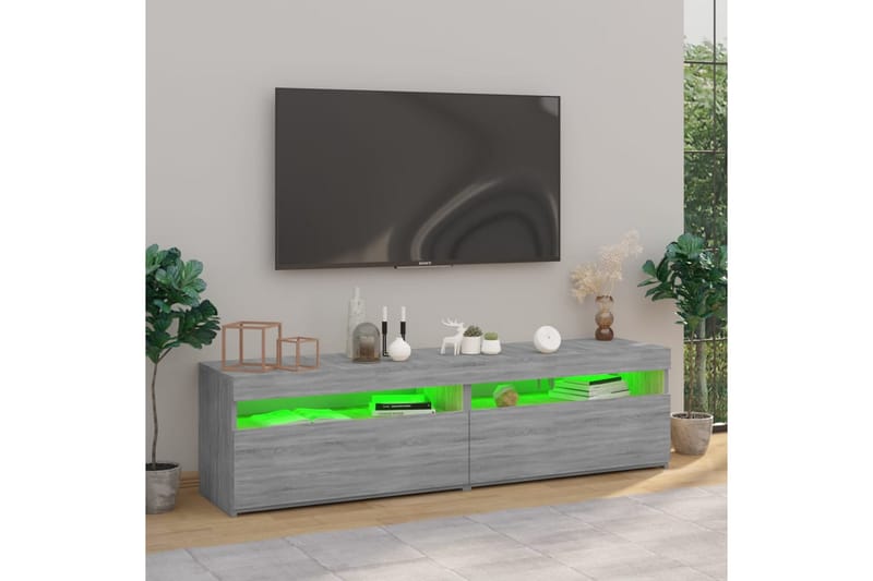 TV-benk med LED-lys 2 stk grå sonoma 75x35x40 cm - Grå - Møbler - TV- & Mediamøbler - TV benk & mediabenk